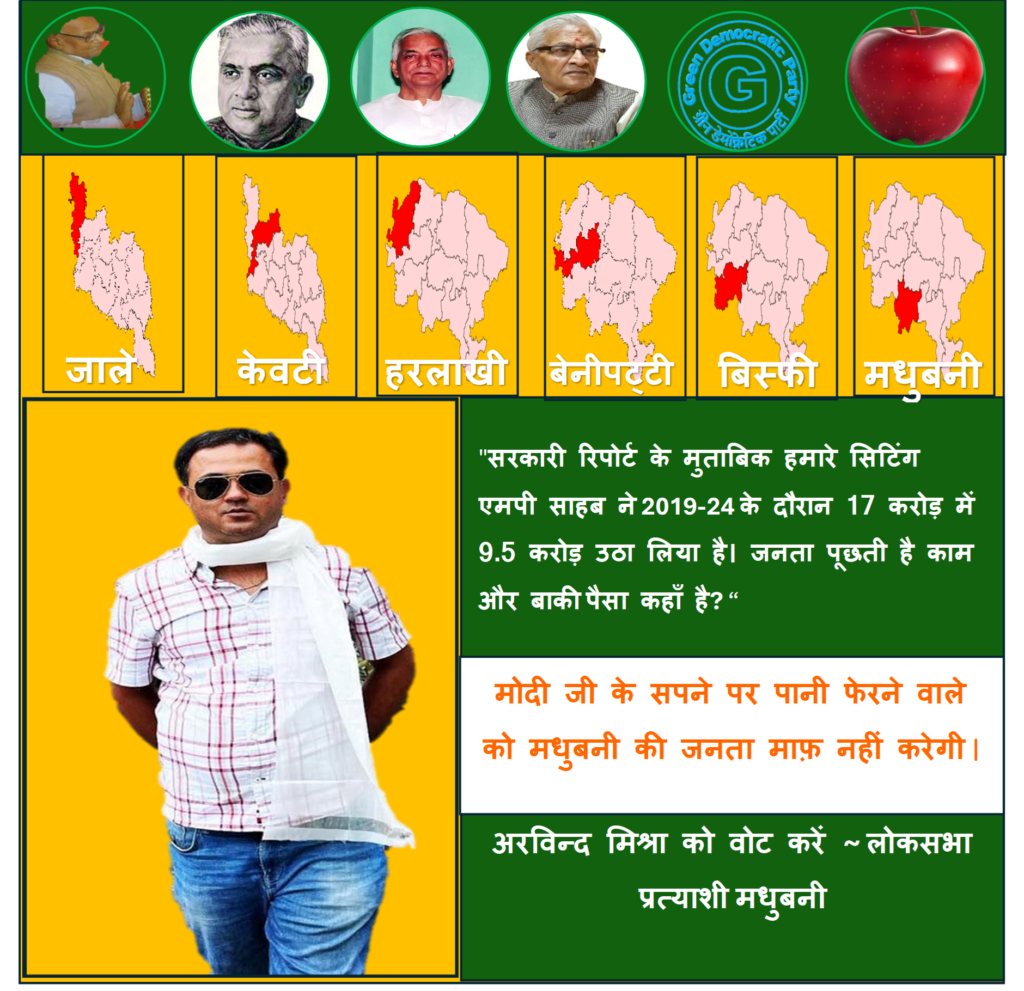 मैथिल ब्राह्मण नेता अरविंद मिश्रा ने मधुबनी से सीटींग एमपी के खिलाफ धन का गलत इस्तेमाल और नेपोटिज्म का आरोप लगाया